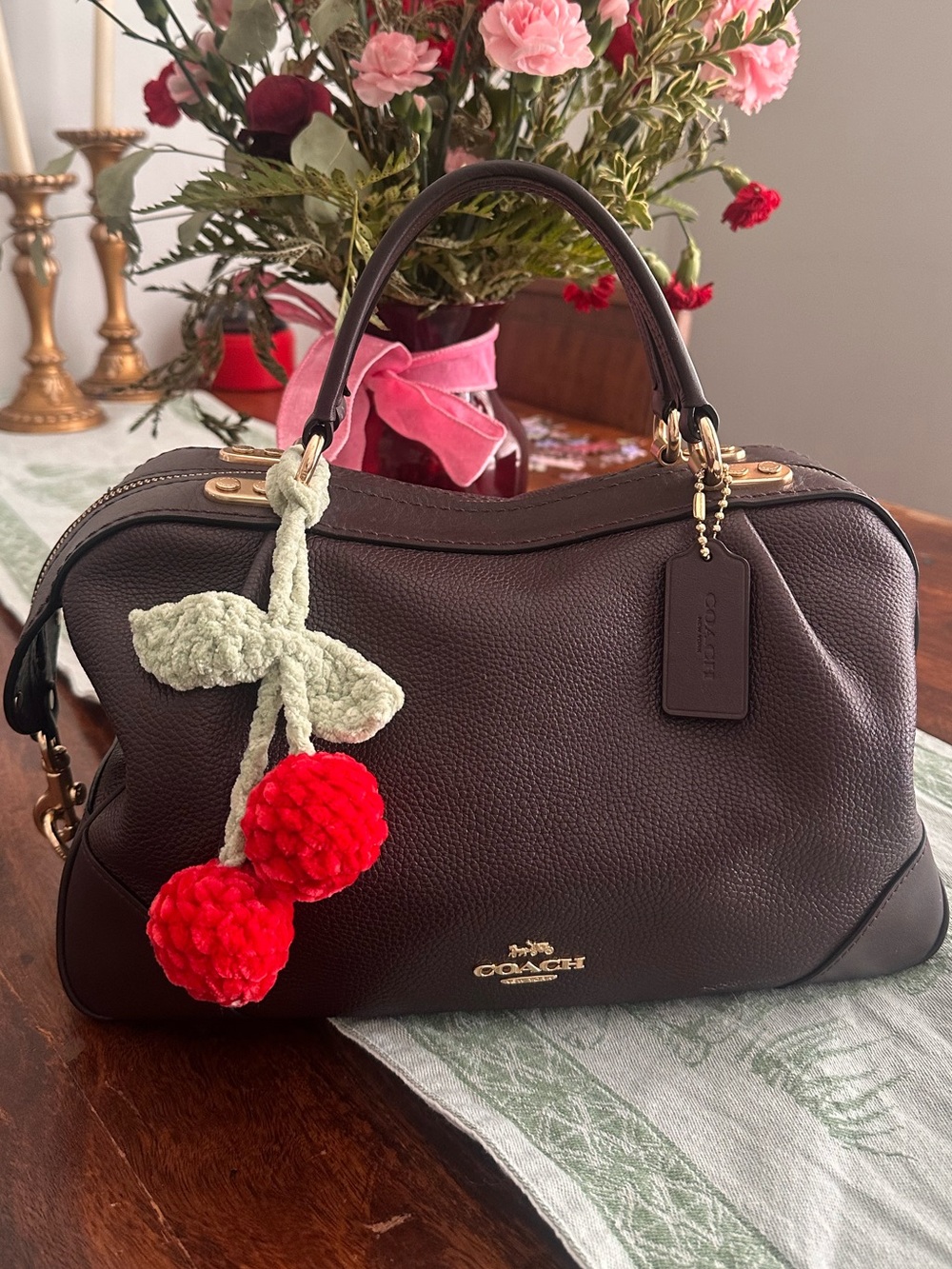 Coach Dark Brown Pebble Leather Satchel